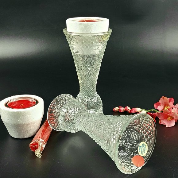 Vintage - New Avon "Heart & Diamond" Convertible Candlestick - Set of 2 - Picture 9 of 11